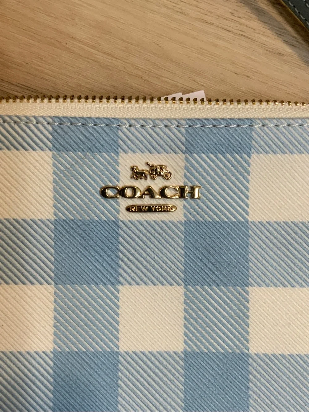 Coach Blue and Cream Gingham Wristlet